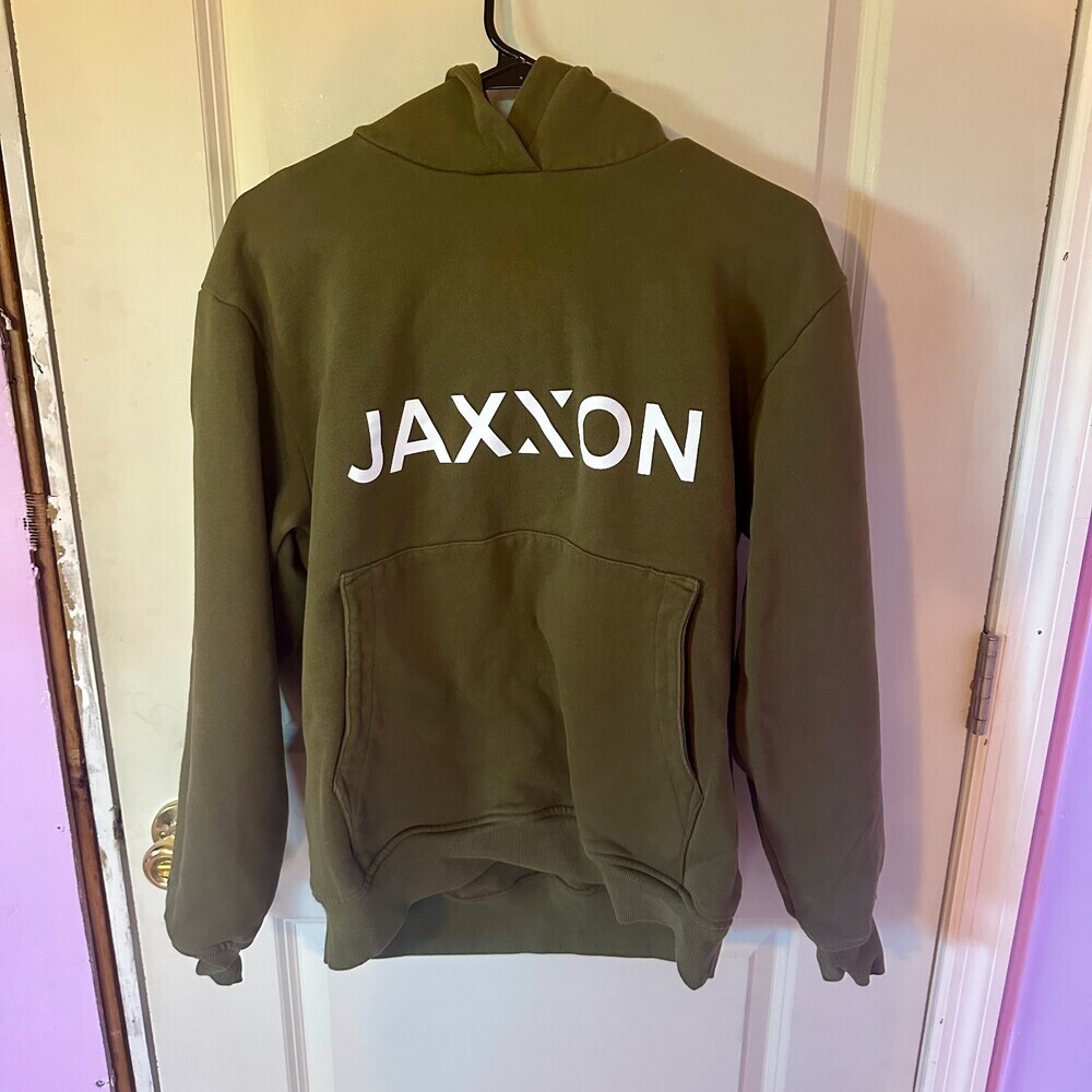 Men's Logo Jaxxon Cotton Heavyweight Hoodie Sweatshirt Olive Green Sz Medium